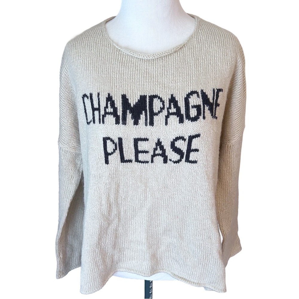Champagne Please Ecru Batwing Pullover sweater Wooden Ships